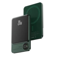 Magnetic Wireless Power Bank 10000mAh – Slim Fast Charger with LED Display & Type-C for MagSafe iPhone & Android - Green front & Back